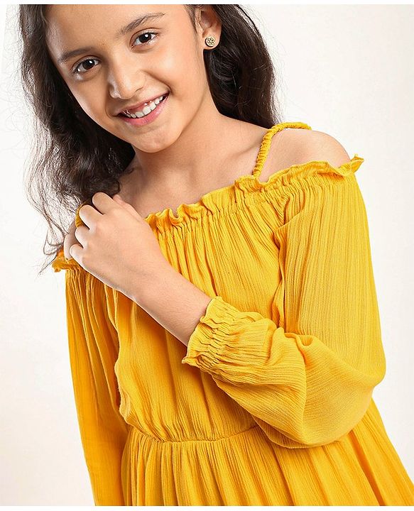 Pine Kids Full Sleeves Mid Calf With Cotton Lining Dress - Gold Finch
