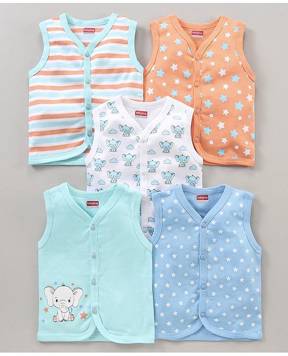 Babyhug 100% Cotton Sleeveless Vests Printed Pack of 5 - Multicolour