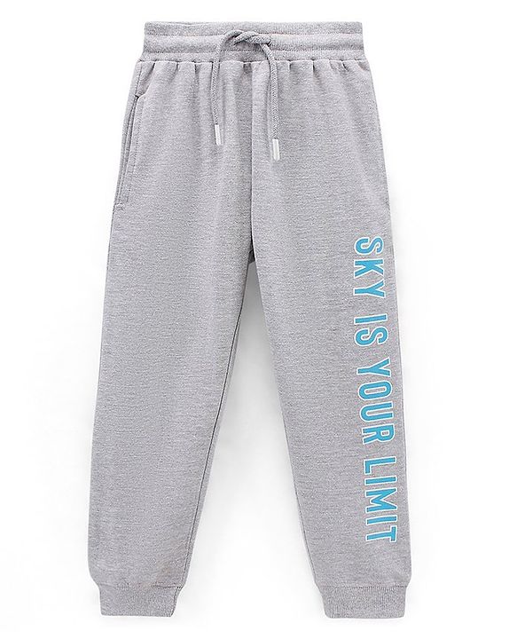 Pine Kids Full Length Biowashed Lounge Pant Text Print - Grey Melange