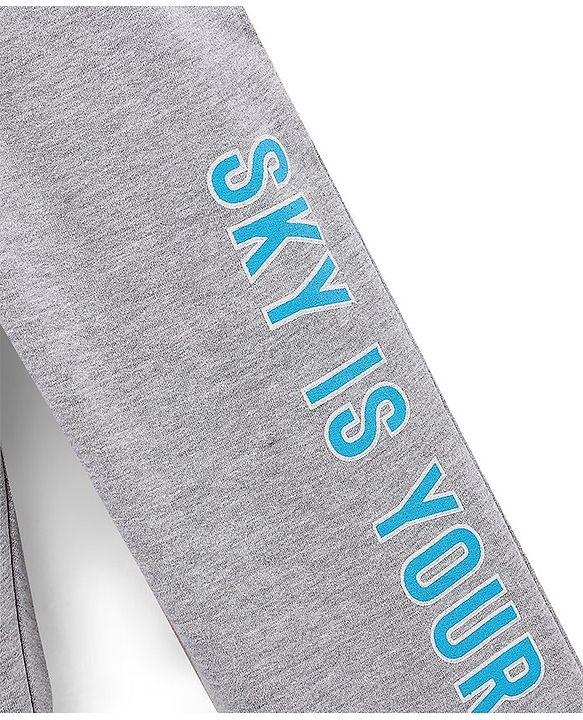 Pine Kids Full Length Biowashed Lounge Pant Text Print - Grey Melange