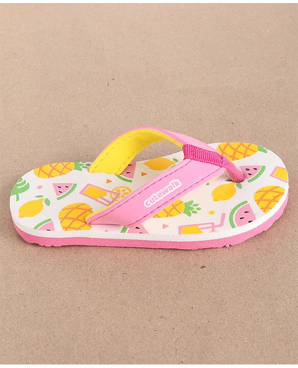 Cute Walk by Babyhug Flip Flops Fruits Print - Pink White (Strap Colour May Vary)