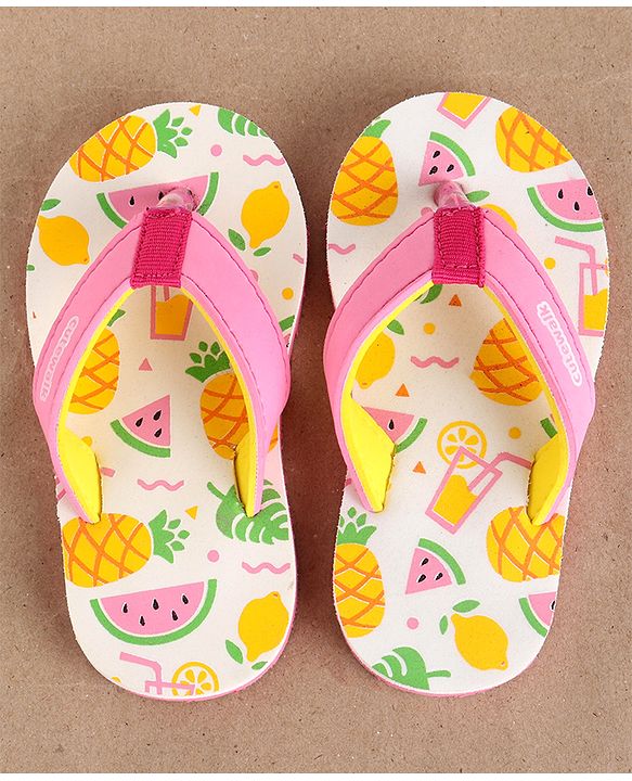 Cute Walk by Babyhug Flip Flops Fruits Print - Pink White (Strap Colour May Vary)