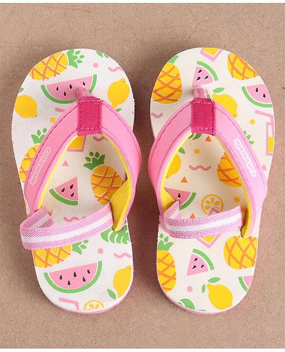Cute Walk by Babyhug Flip Flops Fruits Print - Pink White (Strap Colour May Vary)