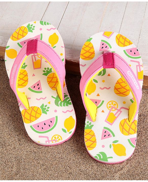 Cute Walk by Babyhug Flip Flops Fruits Print - Pink White (Strap Colour May Vary)