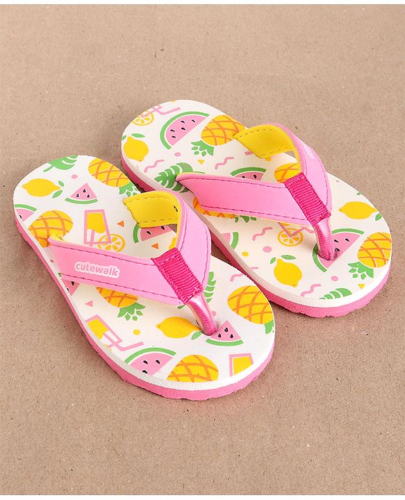 Cute Walk by Babyhug Flip Flops Fruits Print - Pink White (Strap Colour May Vary)