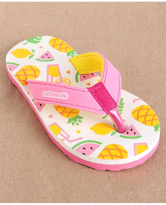 Cute Walk by Babyhug Flip Flops Fruits Print - Pink White (Strap Colour May Vary)