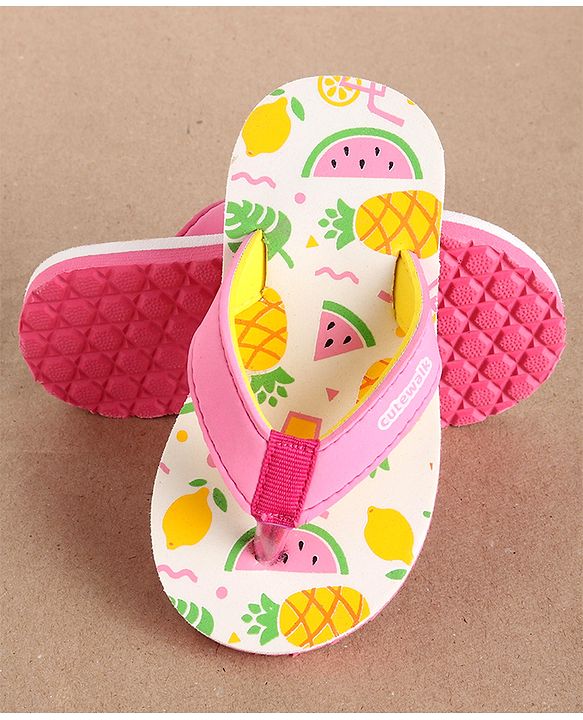 Cute Walk by Babyhug Flip Flops Fruits Print - Pink White (Strap Colour May Vary)