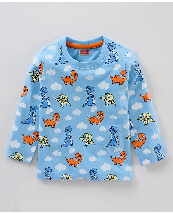 Babyhug Full Sleeves Night Suit Dino Printed - Blue