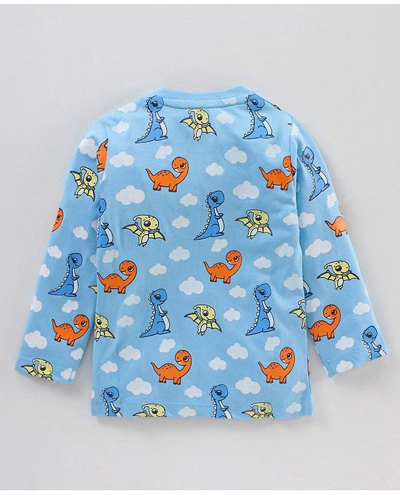 Babyhug Full Sleeves Night Suit Dino Printed - Blue