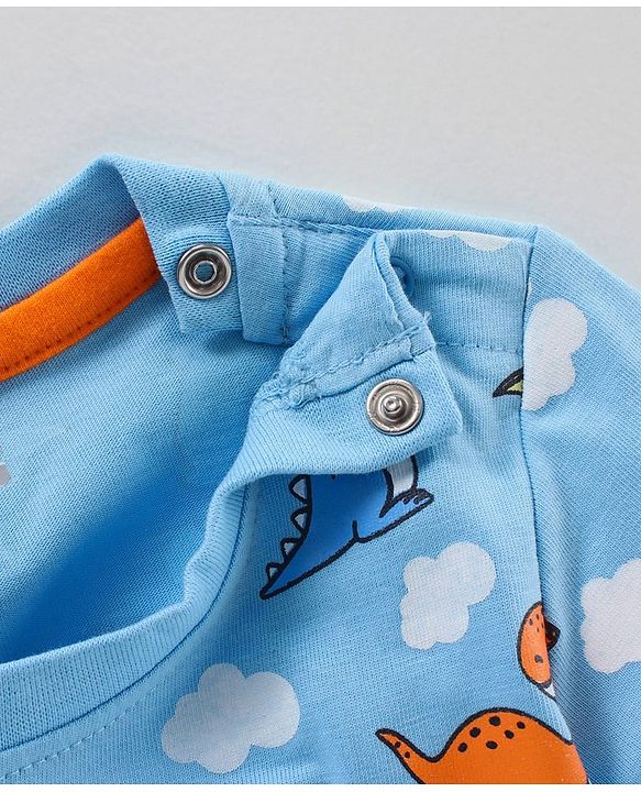 Babyhug Full Sleeves Night Suit Dino Printed - Blue