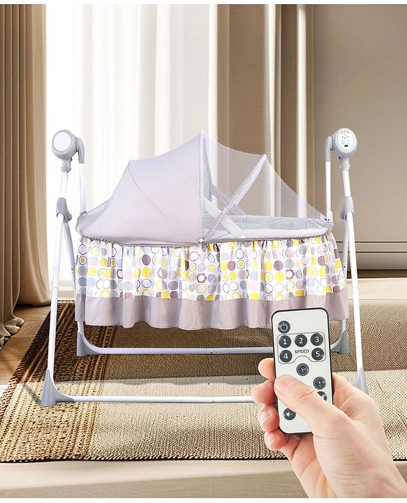 Babyhug Beryl Electronic Auto Swing Cradle With Remote Control - Yellow and Gray