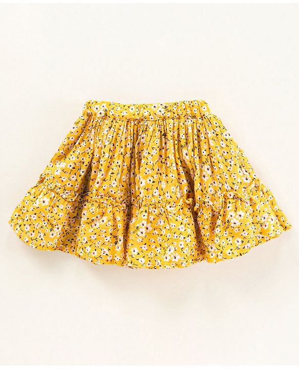 Babyhug Mid Thigh Skirt With Lining Floral Print- Yellow
