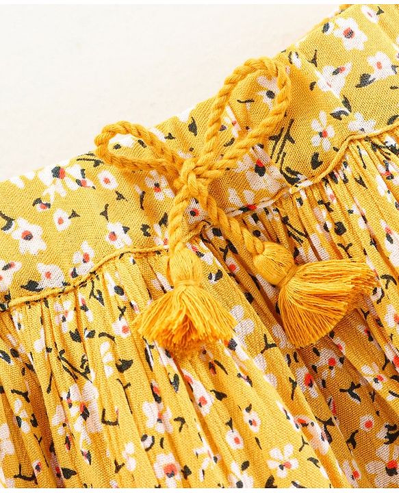Babyhug Mid Thigh Skirt With Lining Floral Print- Yellow