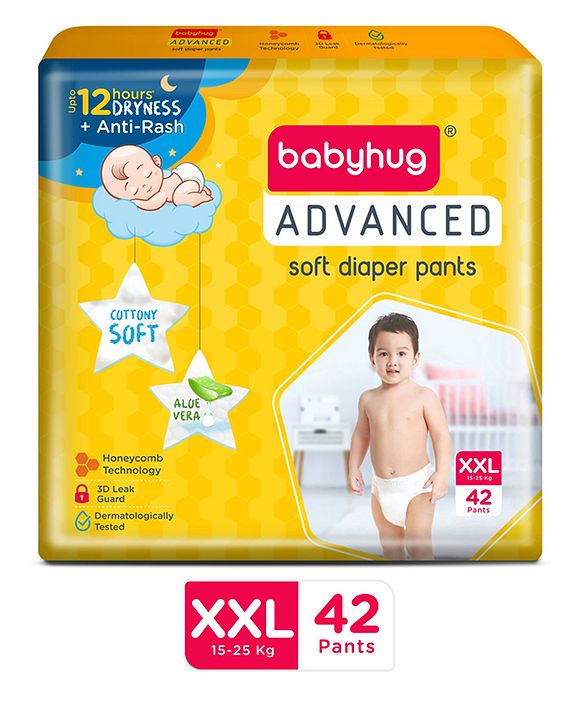 Babyhug Advanced Pant Style Diapers New Born (NB) Size - 64 Pieces, Honeycomb Technology, Cottony Soft Diaper with 3D Leak Guard, Latex & Alcohol Free, Anti-rash & Gentle
