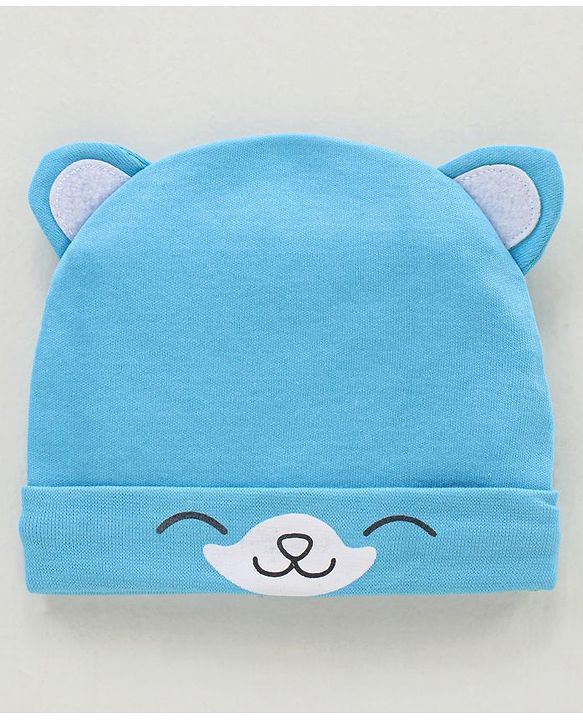 Babyhug Cotton Cap Bear Printed Blue - Diameter 15 cm