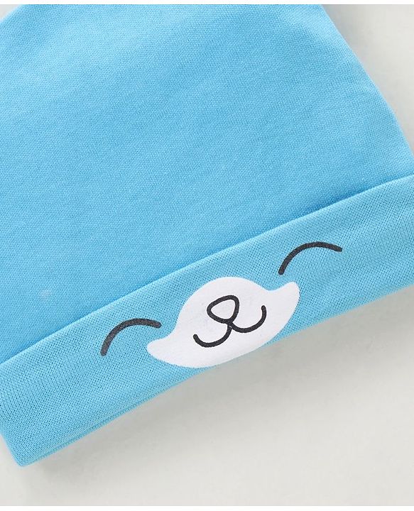 Babyhug Cotton Cap Bear Printed Blue - Diameter 15 cm