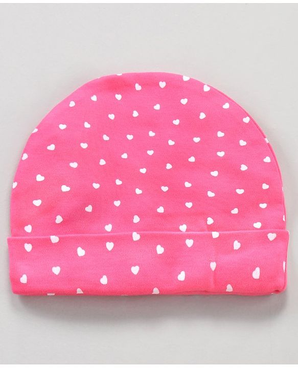 Babyhug 100% Cotton Caps Heart Print Pack of 2 - Pink Yellow