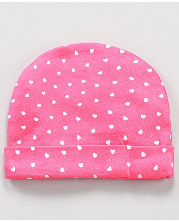 Babyhug 100% Cotton Caps Heart Print Pack of 2 - Pink Yellow