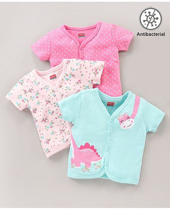Babyhug Half Selvees Cotton Floral & Dino Printed Vest Pack Of 3 - Multicolour