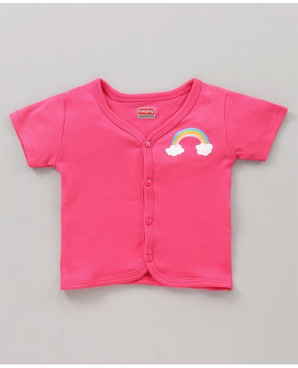 Babyhug 100% Cotton Antibacterial Half Sleeves Vests Rainbow Print Pack of 5 - Pink Blue Yellow White