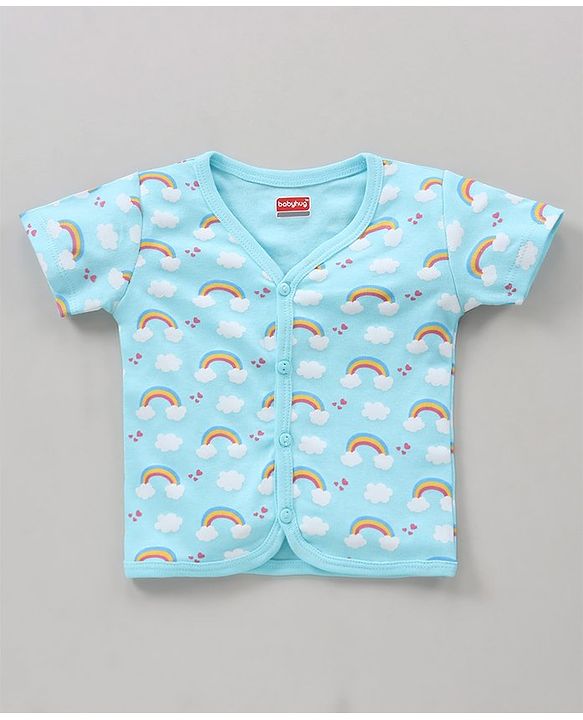 Babyhug 100% Cotton Antibacterial Half Sleeves Vests Rainbow Print Pack of 5 - Pink Blue Yellow White