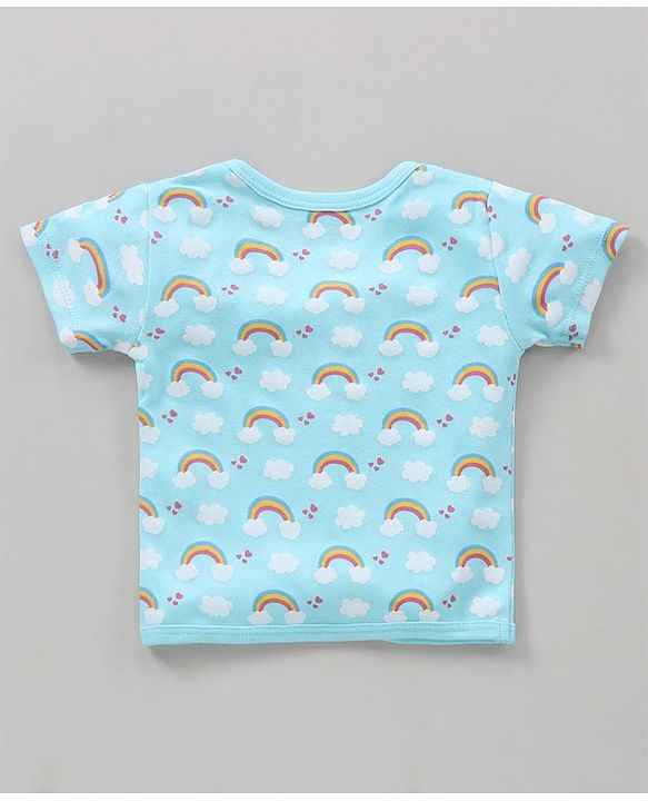 Babyhug 100% Cotton Antibacterial Half Sleeves Vests Rainbow Print Pack of 5 - Pink Blue Yellow White