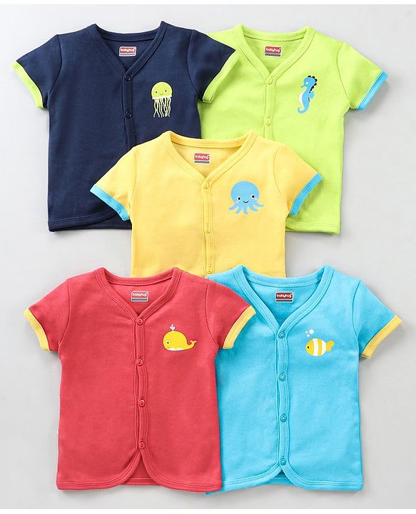 Babyhug 100 % Cotton Antibacterial Vests Pack of 5 - Multicolour
