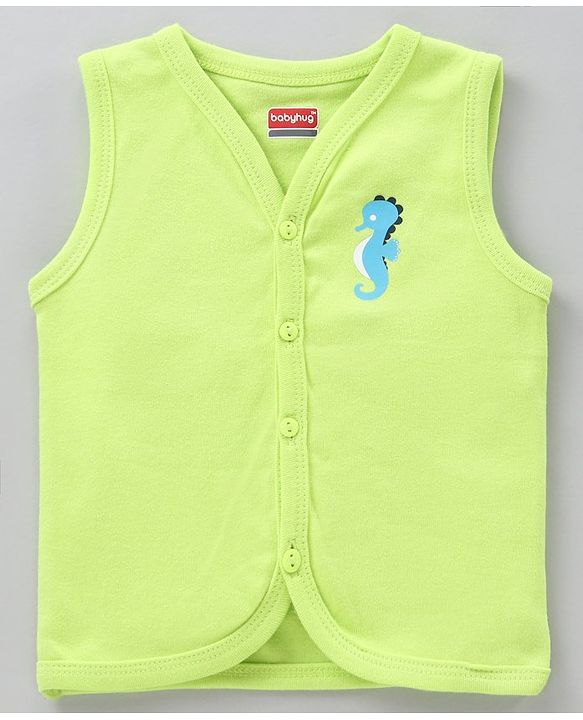 Babyhug 100% Cotton Anti-Bacterial Vests Sea Creatures Print Pack Of 5 - Multicolor