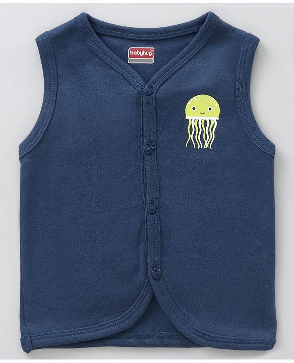Babyhug 100% Cotton Anti-Bacterial Vests Sea Creatures Print Pack Of 5 - Multicolor