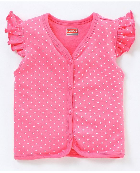 Babyhug 100% Cotton Flutter Sleeves Polka Dots Print & Striped Vest Pack of 3 - Multicolour