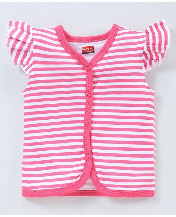 Babyhug 100% Cotton Flutter Sleeves Polka Dots Print & Striped Vest Pack of 3 - Multicolour