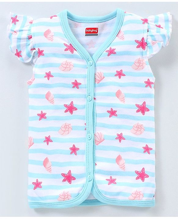 Babyhug 100% Cotton Flutter Sleeves Polka Dots Print & Striped Vest Pack of 3 - Multicolour