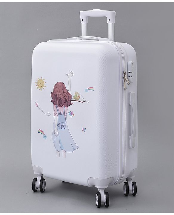 Pine Kids Trolley Luggage Bags White - 22.8 inch| Shock Resistant| Telescopic Handle| Water Resistant| Easy Zipper Closure| Durable Wheels