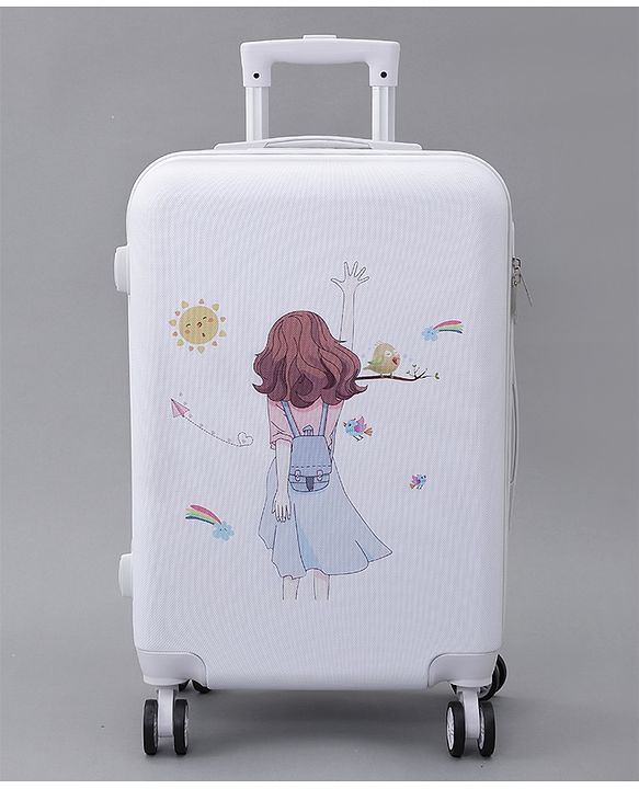Pine Kids Trolley Luggage Bags White - 22.8 inch| Shock Resistant| Telescopic Handle| Water Resistant| Easy Zipper Closure| Durable Wheels