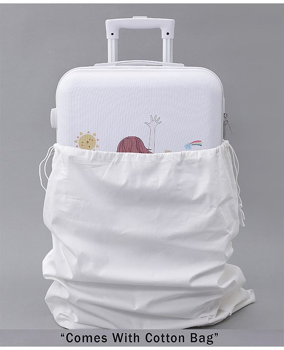 Pine Kids Trolley Luggage Bags White - 22.8 inch| Shock Resistant| Telescopic Handle| Water Resistant| Easy Zipper Closure| Durable Wheels