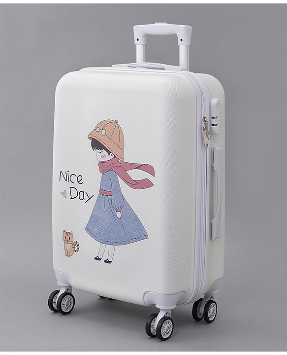 Pine Kids Trolley Luggage Bags White - 22 inch| Shock Resistant| Telescopic Handle| Water Resistant| Easy Zipper Closure| Durable Wheels| Number Lock