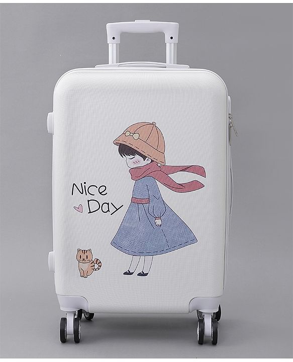 Pine Kids Trolley Luggage Bags White - 22 inch| Shock Resistant| Telescopic Handle| Water Resistant| Easy Zipper Closure| Durable Wheels| Number Lock