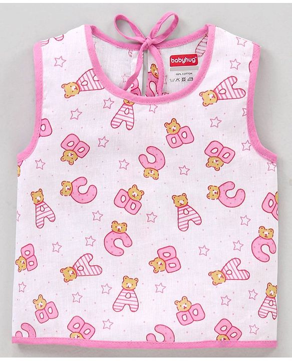 Babyhug 100% Cotton Sleeveless Jhablas Alphabets Print Pack of 3 - Multicolor