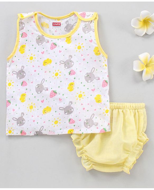 Babyhug 100% Cotton Jhabla & Bloomer Animal Print - Yellow