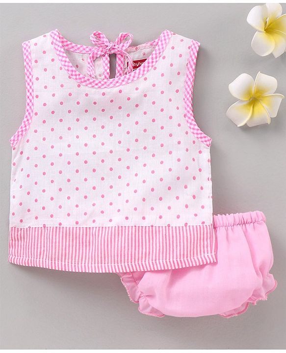 Babyhug 100% Cotton Vest With Bloomer Printed - Pink White
