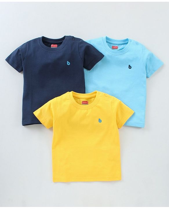 Babyhug Half Sleeves Solid T-Shirts Pack of 3 - Navy Blue Yellow