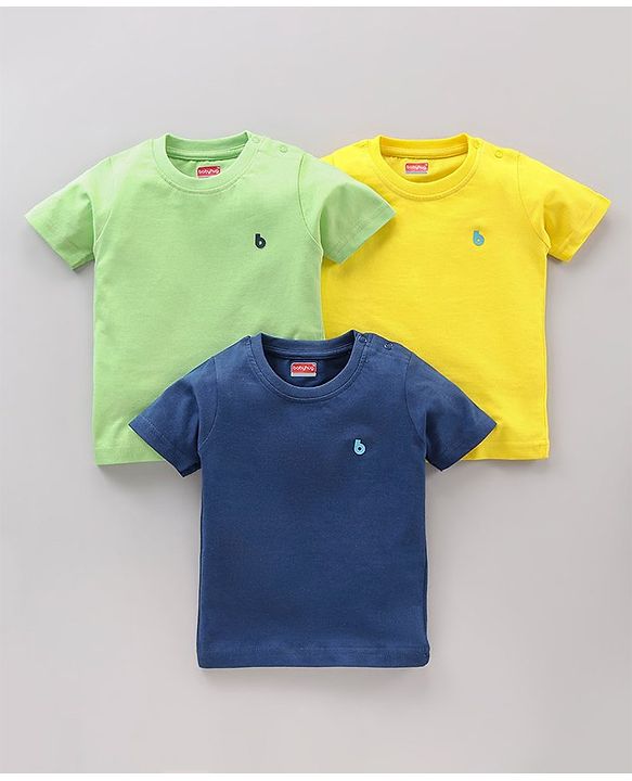 Babyhug Cotton Knit Half Sleeves T-Shirt Solid Pack Of  3 - Green Yellow Blue