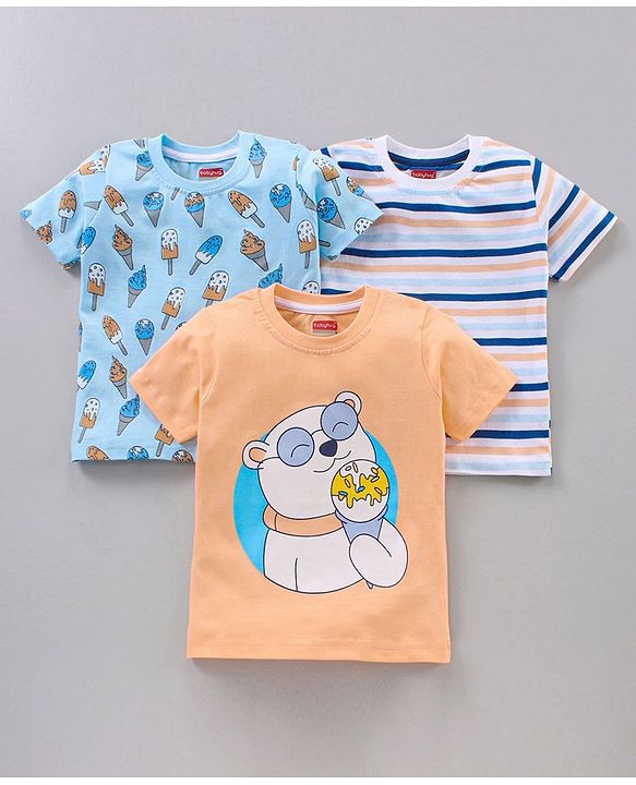 Babyhug Half Sleeves Tee Printed Pack of 3- Multicolor