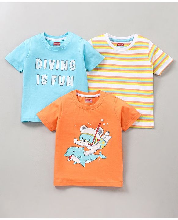 Babyhug Half Sleeves T Shirt Pack of 3 - Blue Orange Yellow