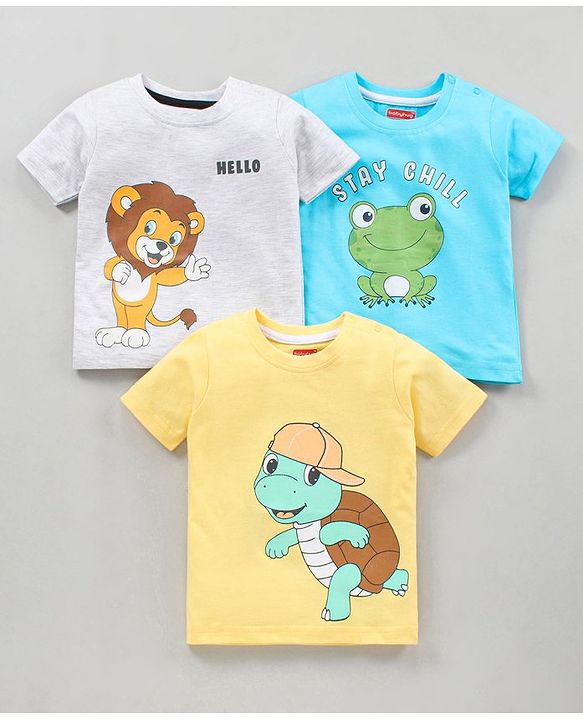 Babyhug Half Sleeves T-Shirts Animal Print Pack Of 3 - Multicolor