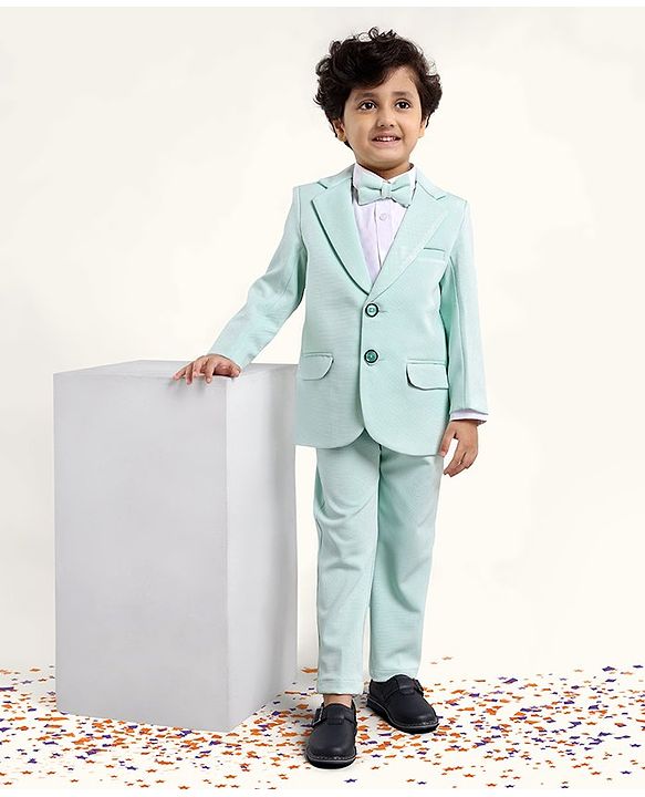 Babyhug Full Sleeves Party Suit With Bow Solid- Mint