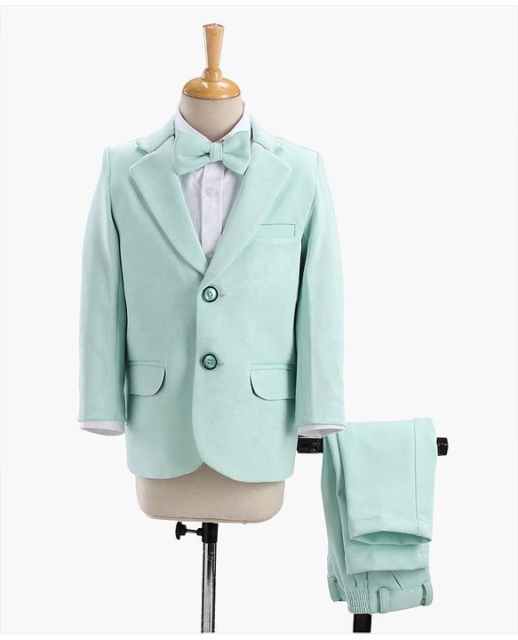 Babyhug Full Sleeves Party Suit With Bow Solid- Mint