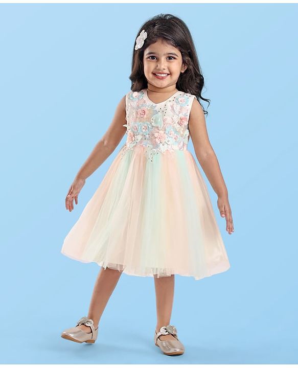 Babyhug Sleeveless Party Wear Tutu Frock Corsage Applique - Multicolor