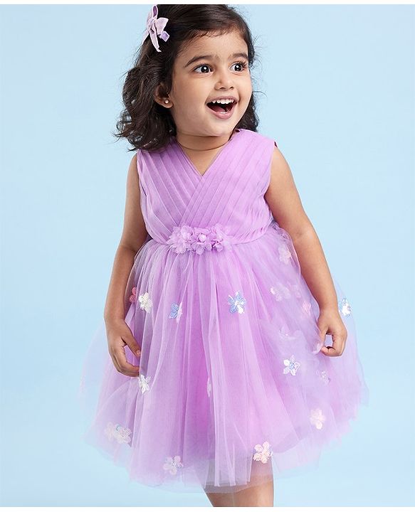 Babyhug Sleeveless Party Wear Tutu Frock Corsage & Sequin Applique - Lavender