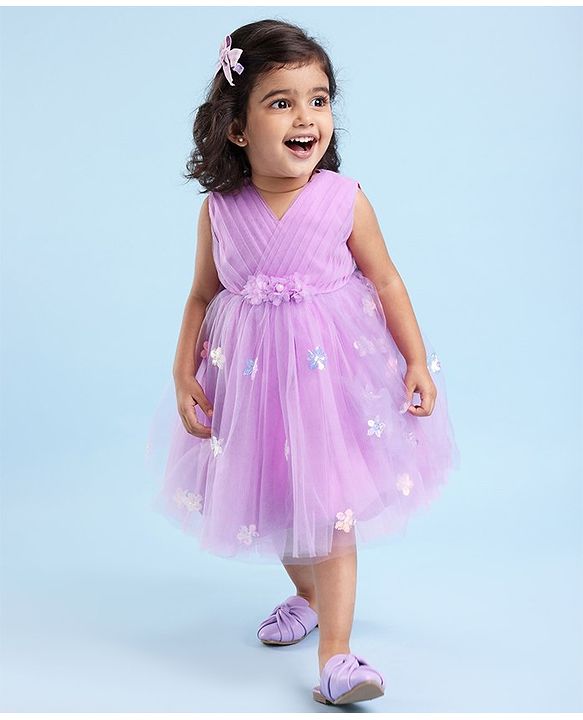 Babyhug Sleeveless Party Wear Tutu Frock Corsage & Sequin Applique - Lavender